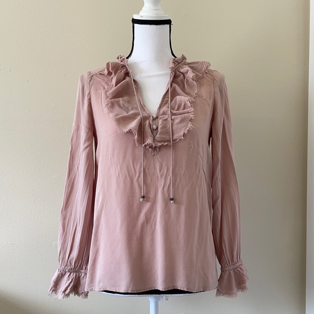 PAIGE | Dusty Rose Kaylynn Ruffle Blouse Long Sleeve Size XS